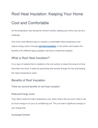 Roof Heat Insulation