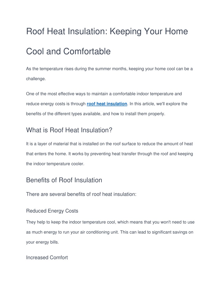 roof heat insulation keeping your home