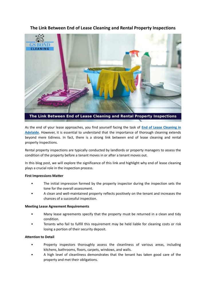 the link between end of lease cleaning and rental