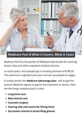 Medicare Part B What it Covers, What it Costs