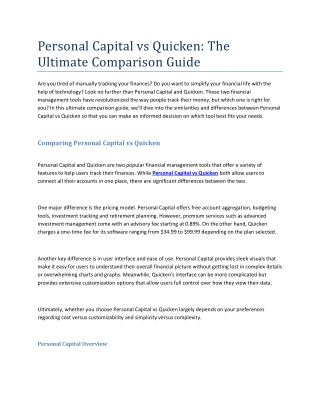 Personal Capital vs Quicken- The Ultimate Comparison Guide