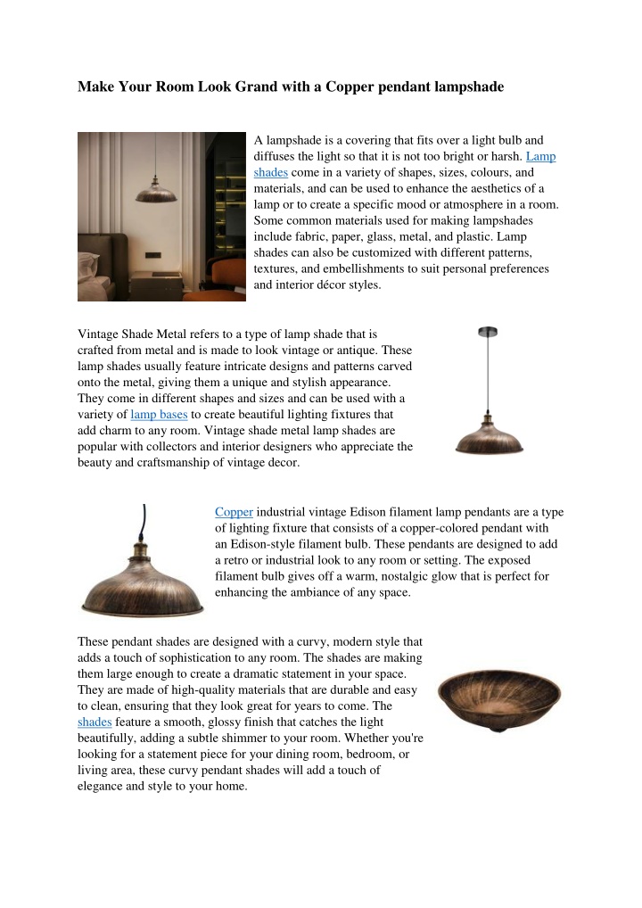 make your room look grand with a copper pendant