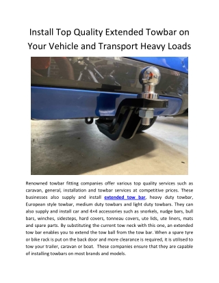 install top quality extended towbar on your