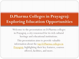D.Pharma Colleges in Prayagraj: Find Top Institutes Here