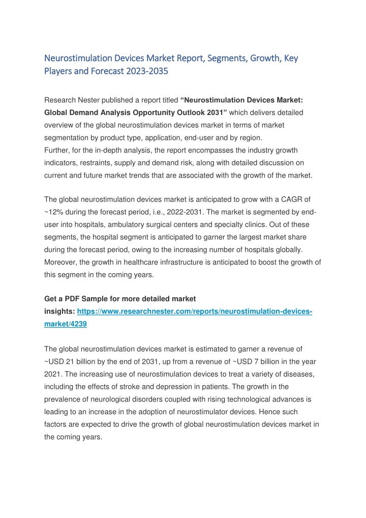 neurostimulation devices market report segments