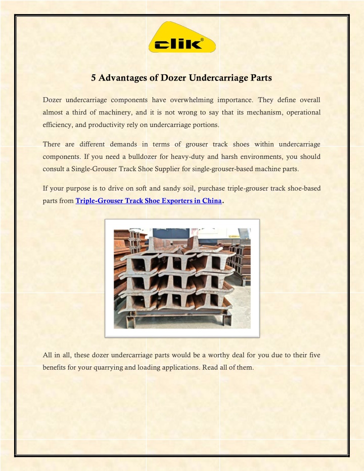 5 advantages of dozer undercarriage parts