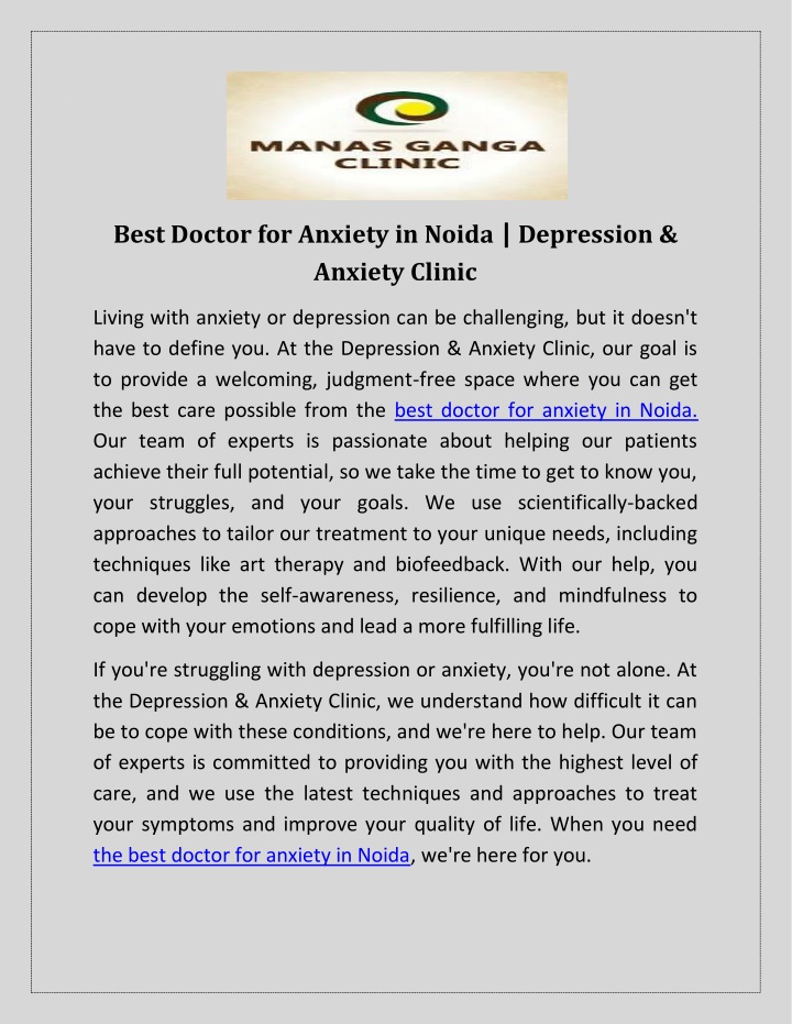 best doctor for anxiety in noida depression