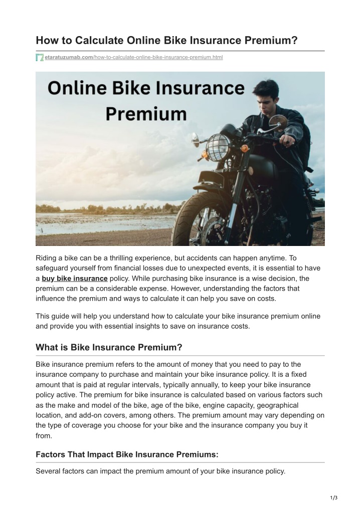 how to calculate online bike insurance premium