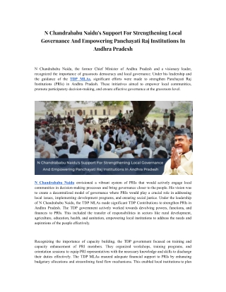 N Chandrababu Naidu's Support For Strengthening Local Governance And Empowering Panchayati Raj Institutions In Andhra Pr