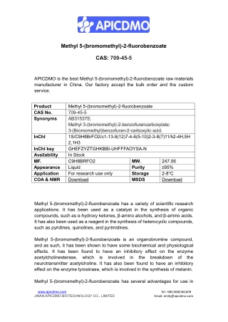 Methyl 5-(bromomethyl)-2-fluorobenzoate(CAS: 709-45-5)-APICDMO