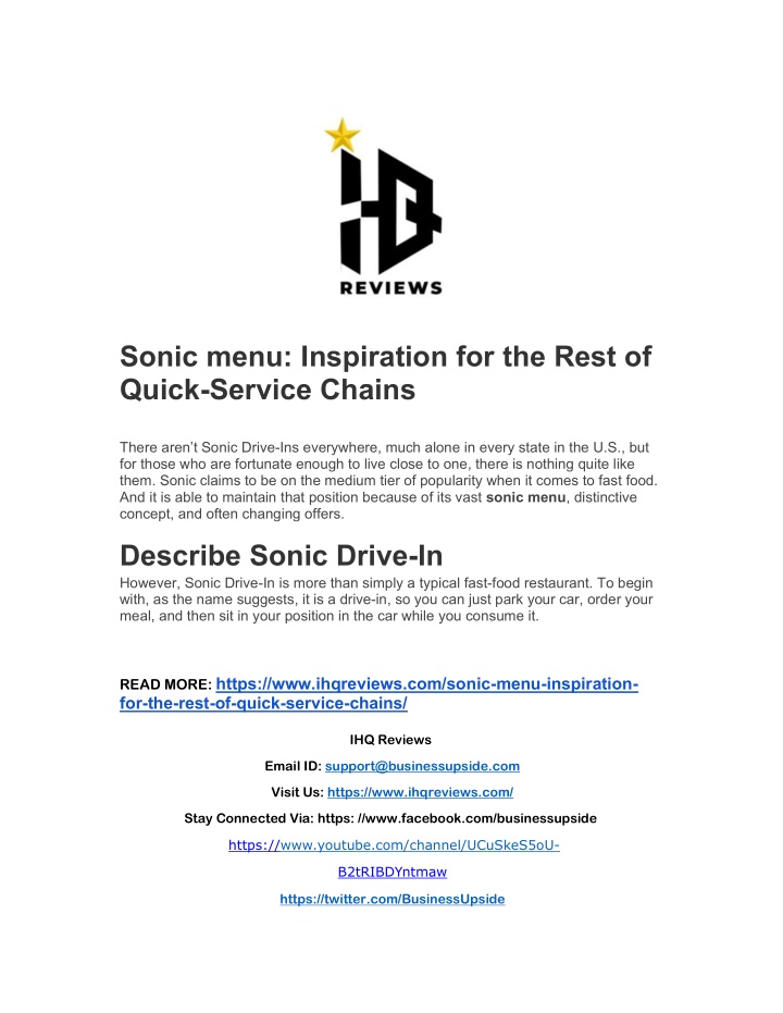 sonic menu inspiration for the rest of quick
