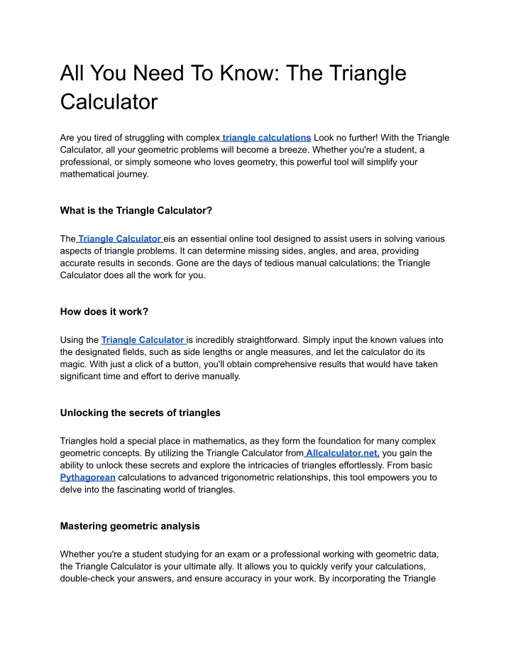 all you need to know the triangle calculator