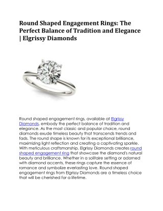 Round Shaped Engagement Ring | Elgrissy Diamonds
