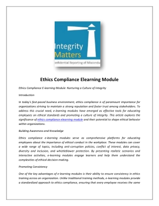 Online Ethics Compliance Elearning Training Module - Integrity Matters