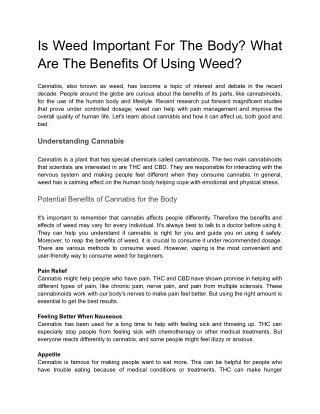 Is weed important for the body? What are the benefits of using weed?