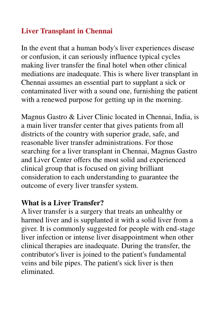 liver transplant in chennai in the event that