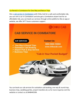 car rental in coimbatore for one way and return