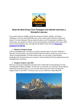 Book the Best Kenya Tour Packages from Nairobi and Have a Wonderful Journey