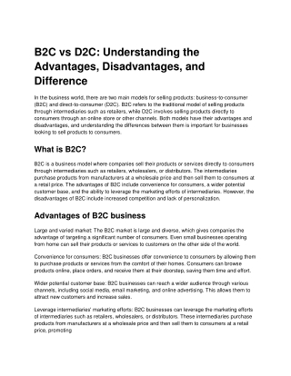 B2C vs D2C Understanding the Advantages, Disadvantages, and Difference