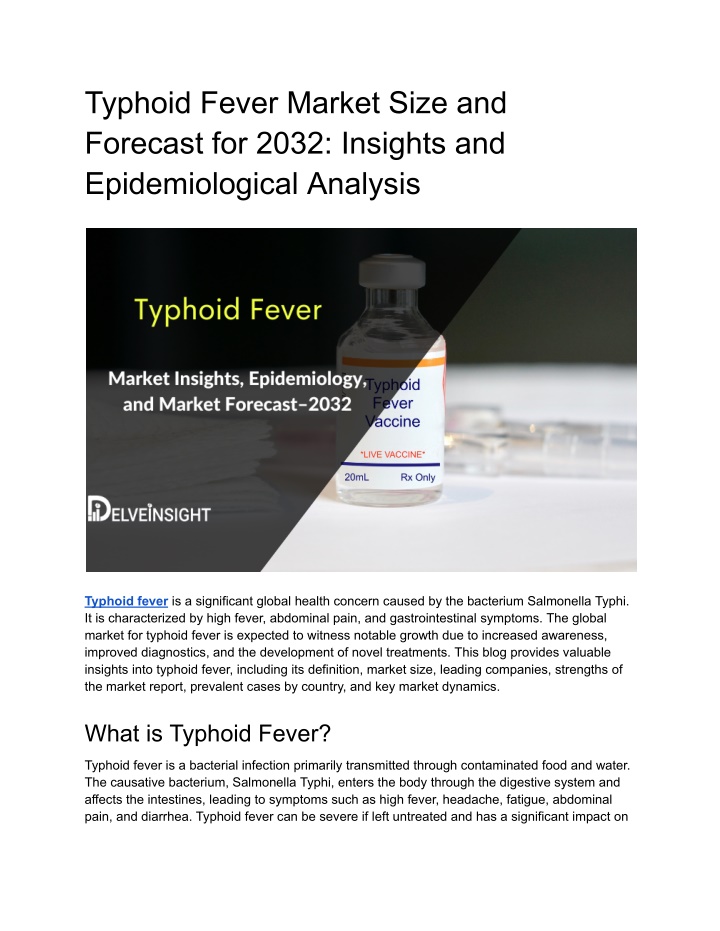 typhoid fever market size and forecast for 2032
