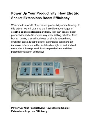 Power Up Your Productivity_ How Electric Socket Extensions Boost Efficiency