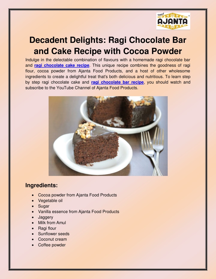 decadent delights ragi chocolate bar and cake