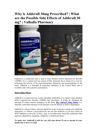 What are the Possible Side Effects of Adderall 30 mg-Valhalla Pharmacy