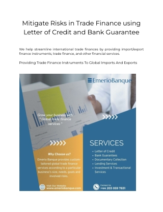Mitigate Risks in Trade Finance using Letter of Credit and Bank Guarantee