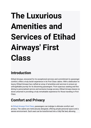 The Luxurious Amenities and Services of Etihad Airways' First Class