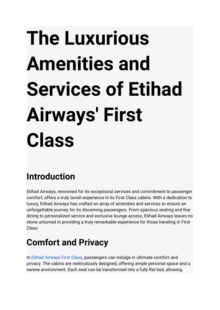 the luxurious amenities and services of etihad