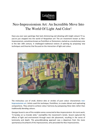 neo impressionism art an incredible move into