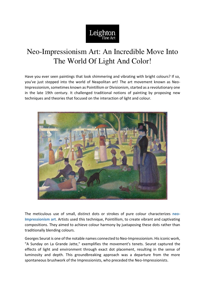 neo impressionism art an incredible move into