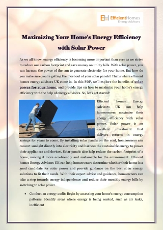 Maximizing Your Home's Energy Efficiency with Solar Power