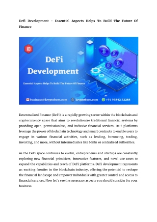 Defi Development - Essential Aspects Helps To Build The Future Of Finance