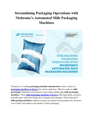 Streamlining Packaging Operations with Nichrome’s Automated Milk Packaging Machines