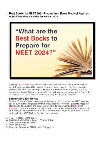 Best Books for NEET 2024 Preparation- Every Medical Aspirant must have these Books for NEET 2024