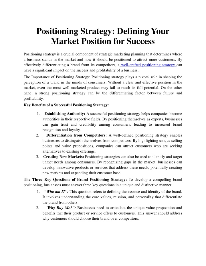 positioning strategy defining your market