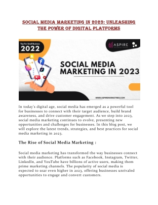 Social Media Marketing in 2023: Unleashing the Power of Digital Platforms