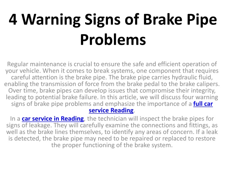 4 warning signs of brake pipe problems