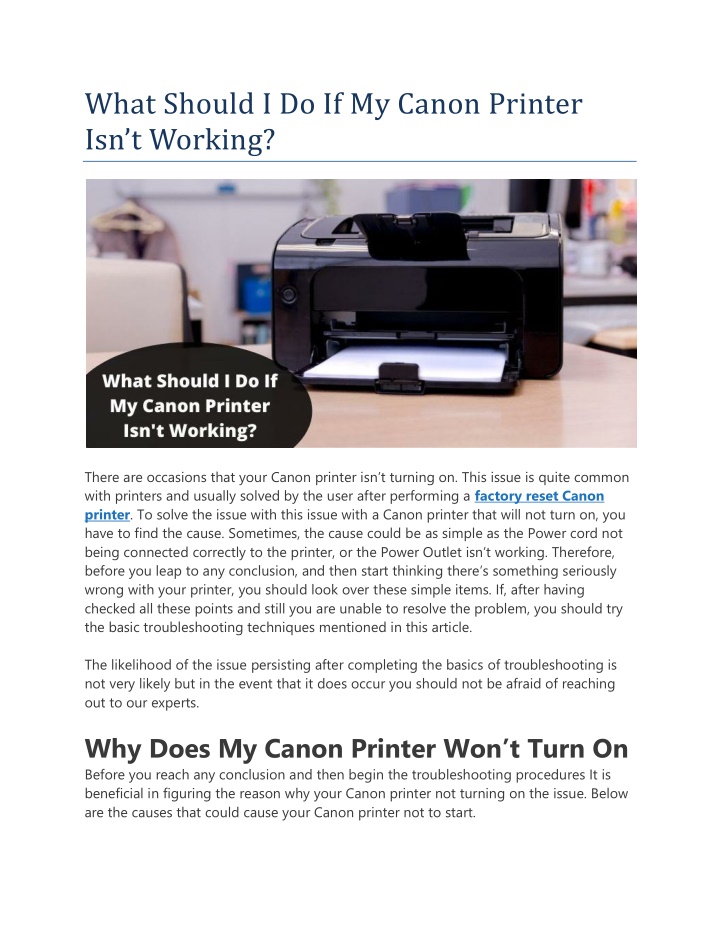 what should i do if my canon printer isn t working