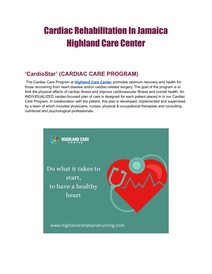cardiacrehabilitationinjamaica highlandcarecenter