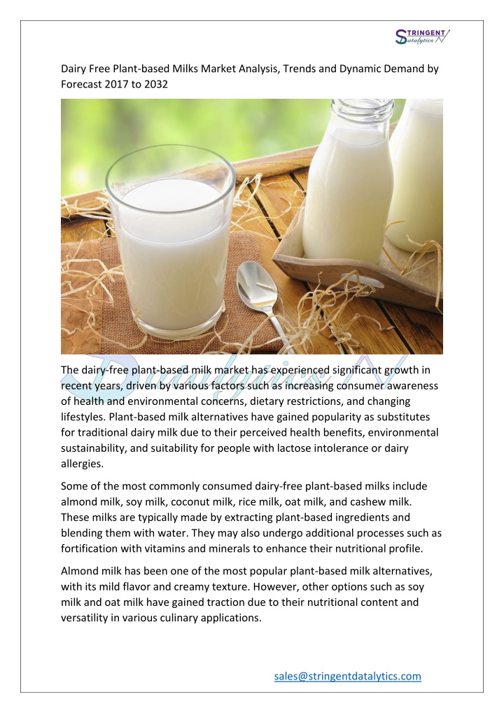 dairy free plant based milks market analysis