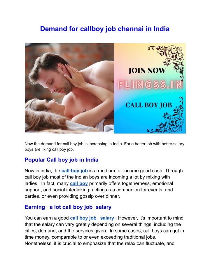 demand for callboy job chennai in india