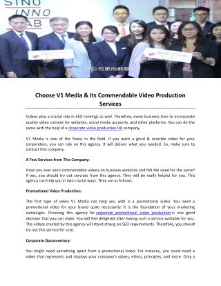 Choose V1 Media And  Its Commendable Video Production Services