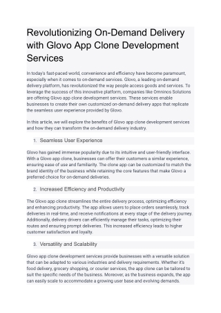 Revolutionizing On-Demand Delivery with Glovo App Clone Development Services