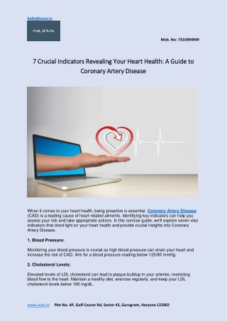 7 Crucial Indicators Revealing Your Heart Health A Guide to Coronary Artery Disease