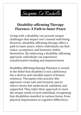 Disability-affirming Therapy Florence A Path to Inner Peace