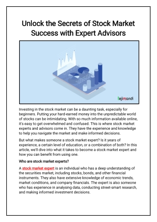 Unlock the Secrets of Stock Market Success with Expert Advisors