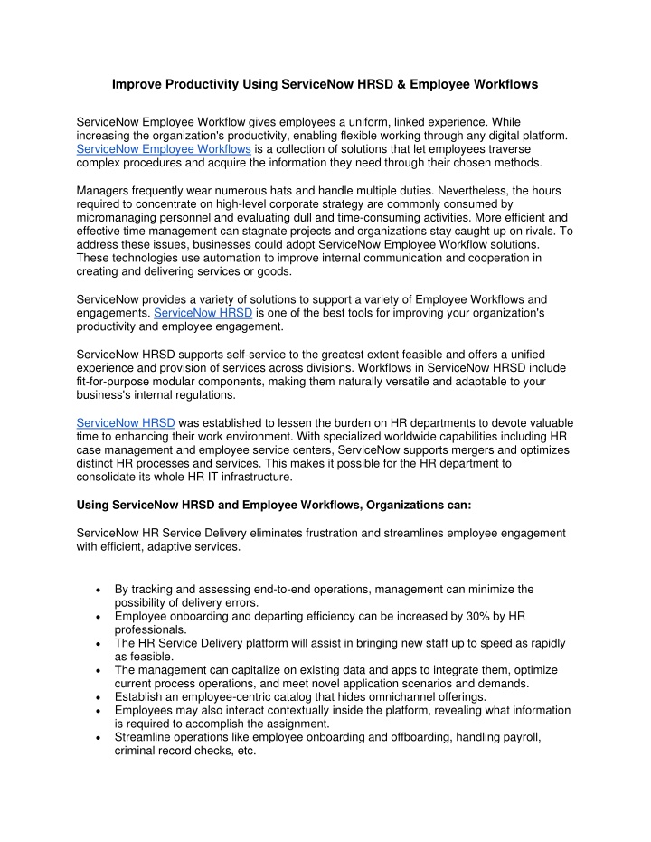 improve productivity using servicenow hrsd