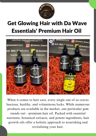 Get Glowing Hair with Da Wave Essentials' Premium Hair Oil